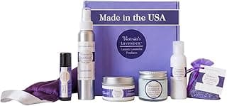 Victoria's Lavender Luxury Spa Gift Basket for Women, Neck Wrap, Body Mist, Body Lotion, Lip Balm, Soy Candle, Lavender Face Cream & Sachet, Birthday Gifts