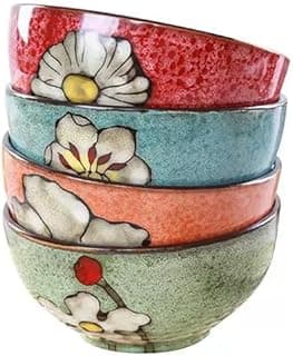 Ceramic Bowls For Kitchen, 28oz - Bowl Set of 4 - For Cereal, Salad, Pasta, Soup, Ramen, Serving etc - Dishwasher, Microwave, and Oven Safe - For Breakfast, Lunch and Dinner (Blue+Red+Green+Pink)