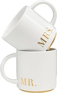 COLLECTIVE HOME Mr. & Mrs. Ceramic Mug Set - 15oz Luxury Wedding Gift for Couples, Elegant 2-Piece Coffee Cups for Newlyweds, Anniversary & Engagement Gift Box Set (MR & MRS)