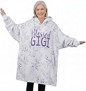 Huglanket Gigi Gifts for Grandma, Blessed Purple Flower Blanket Hoodie for Her on Mother's Day, Christmas, One Size