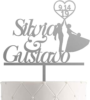 Personalized Wedding Cake Topper With Customized Bride and Groom Last Name or Marriage Date for Mr Mrs (Silver Mirror)