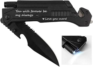 Husband Birthday Present, Pocket Knife with 6 Functions, LED Light,Fire Starter,Bottle Opener,Seat Belt Cutter,Glass Breaker, Anniversary Present for Men, Boyfriend, Father's Day