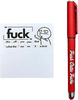 Fresh Outta Fucks Pad and Pen Funny Sticky Notes and Pen Set White Elephant Gift Novelty Pen Funny Desk Accessory Fun Gifts for Friends (Red)