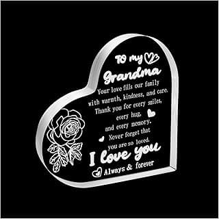 Mother’s Day Gifts for Grandma – To My Grandma Acrylic Plaque Keepsake, Heart Shaped Desk Decor, Birthday Christmas Mother’s Day Gift from Granddaughter Grandson
