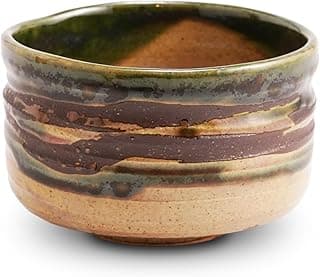 Japanese Matcha Bowl Suirei Scenery Design, Handmade Ceramic Sushi Cup, Oribe Green Glaze Tea Bowl, 18.6 oz (550 ml), 4.9 in, Artisan Japanese Tableware for Tea, Rice, Dessert (Oribe Brown)