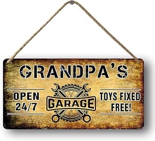 OJINDAXIN Grandpa's Garage Wooden Sign - Papa's Fix It Shop Vintage Mechanic Sign - Toys Fixed For Free - Woodworking Gift for Grandpa - 6x12 Inch