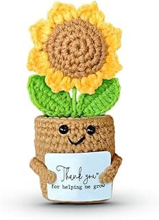 Mini Sunflower Teacher Appreciation Gifts, Thank You Gift for Teacher Boss Manager, Handmade Crochet Positive Plant with Card, Cute Small Desk Decor, End of School Year Christmas Graduation Present