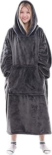Waitu Wearable Blanket Sweatshirt Gifts for Women and Men, Warm and Cozy Giant Blanket Hoodie, Thick Flannel Blanket with Sleeves and Giant Pocket - Dark Gray
