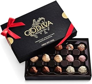 Godiva Signature Truffle Gift Box, Belgian Dark and Milk Chocolates with Ganache Centers, Gourmet Gift for Mother's Day, Kosher, Red Ribbon, 15 Pc