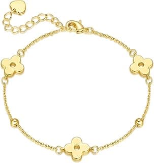 KHFGDS 14K Gold Bracelets for Women Gold Bracelet for Womens Clover Bracelets for Women Lucky and Playful Design Womens Four Leaf Clover Bracelet Adjustable Size (7-8.6) in
