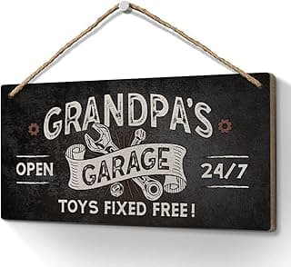Heuhuww Grandpa Gifts,Grandpa's Garage Toys Fixed for Free Sign 6x12 Inch Vintage Garage Wall Decor Garage Signs Gifts for Papa,Papaw,Dad,Woodworking,Woodturning,Cabinet Maker,Mechanic