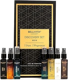 Bellavita Luxury Men's Perfume Discovery Gift Set with CEO Man, G.O.A.T., OCEAN, Skai, Gold Oud, White Oud, and Klub | 56ml | Perfume for Men | Woody, Citrus, Fresh, Oriental Scent Profile