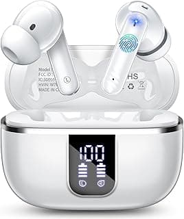 Wireless Earbuds, Bluetooth 5.4 Headphones with 4 Noise Cancelling Mic, 46H In-Ear Buds with 3D Bass Stereo Sound, Small Ears, LED Display, Calls Sports Workout, IPX7 Earphones for Android iOS, White