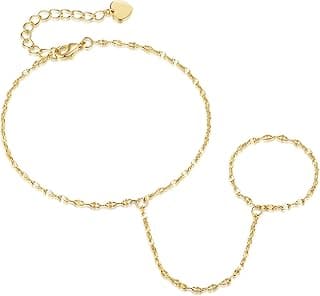 TOBENO 14K Gold Bracelets for Women 14K Gold Hand Chain for Women Rings Bracelet Hand Chain Unique Design with Refined Sparkle Womens Bracelets