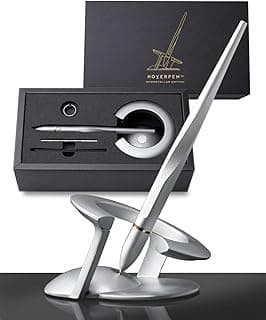 novium Hoverpen Interstellar - Luxury Pen Made With Aerospace Alloys, Unique Aesthetic, Free Spinning Executive Pen, Desk Decor (Starlight Silver, 18K-Gold)