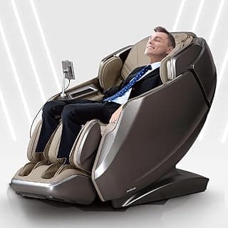 AmaMedic 2026 4D Massage Chair for Full Body, Revive, Health Fingerprint Sensor, AI Health Detection, Extended SL-Track, Professional Massage Chair (Brown)
