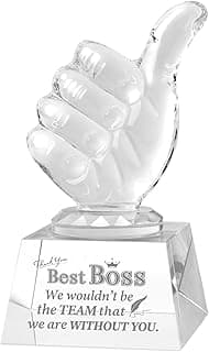 Boss Appreciation Gifts for Women Men, Crystal Thumbs Up Trophy Award, Happy Bosses Day Gift for Manager Supervisor Leader