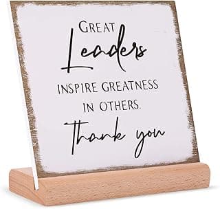 Afterprints Boss Gifts for Men Women, Thank You Leader Plaque with Wooden Base, Appreciation Gifts for Boss Female, Great Leaders, Supervisor, Retirement, Leaving, Leadership Signs with Wooden Stand