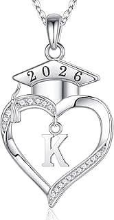 Iefil 2026 Graduation Gifts for Women Her - 925 Sterling Silver Heart Initial Letter Necklace, 2026 College Graduation Gifts for Women Her
