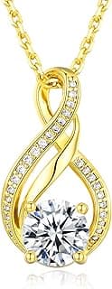 KRZ Infinity Moissanite Pendant Necklaces for Women, 925 Sterling Silver with Gold Plated Birthday Gifts for Wife Wedding Anniversary Jewelry for Her Christmas Valentines Mothers Day Gift