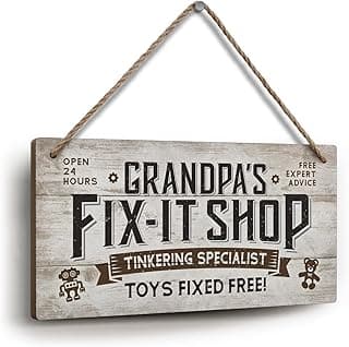 YZEXEZY Grandpa Gifts,Grandpa’s Fix-It Shop Toys Fixed Free Sign 6"x12"Vintage Garage Workshop Decor Sign Gift for Grandpa Funny Decorative Saying Hanging Wood Sign
