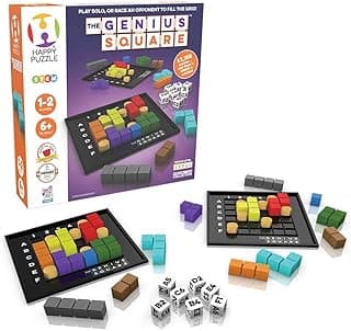The Genius Square from The Happy Puzzle Company – Game of The Year Award Winner, 60000+ Solutions STEM Puzzle Game. Roll Dice, Race Your Opponent to Fill Grid with Different Shapes!