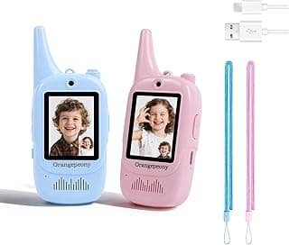 Orangepeony Video Walkie Talkies for Kids, Rechargeable Long Range, Handheld Two-Way Radios Toy for Indoor Outdoor, Camping, Birthday, for Boys Girls Age 3-12 (Blue/Pink, 2 Pack)