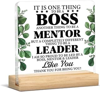Thank You Gifts for Boss Mentor Leader - Appreciation Gifts for Bosses Men Women - Boss Leadership Clear Desk Sign Home Office Decor 4 X 4 Inch