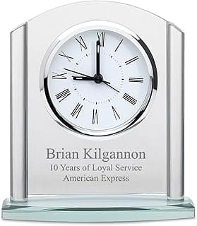 Executive Gift Shoppe | Arched Glass Personalized Desk Clock with Silver Accents and Custom Engraving