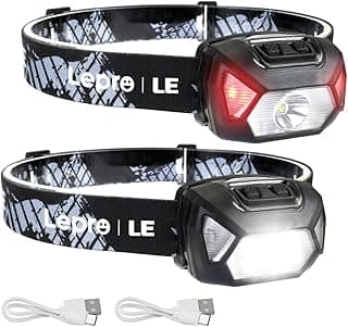 Lepro LE Headlamp Rechargeable, LED Head Lamp with 6 Modes for Camping & Hiking Gear Essentials, IPX4 Waterproof High Lumen Bright Headlight Flashlights with Adjustable Headband, USB Cable Include