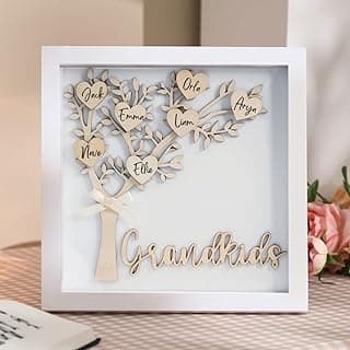 Mother's Day Grandma Gifts, Grandma Gifts from Grandkids, Personalised Family Tree Frame Gift, 12x12 Grandkids Shadow Box Kit, Personalized Gifts for Nana Mimi, Mom Gift