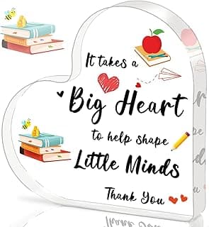Teacher Appreciation Gifts, End Of Year Teacher Gifts - Acrylic Heart Shape Teachers Plaque 4×4 in, Teacher Retirement Gifts for Women Men, End of Year Thank You Teacher Keepsake