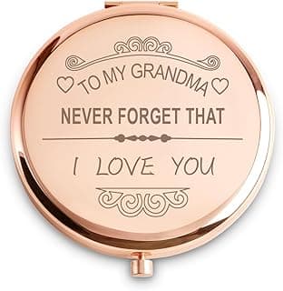 Personalized Gifts for Grandma, Unique Grandma Gifts from Granddaughter Grandkids, Sentimental Mothers Day Birthday Gifts for Grandma Nana Grandmother, Engraved Compact Mirror, Rose