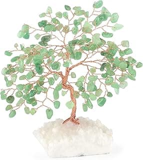 Crystal Tree of Life,Aventurine Jade Clear Quartz Cluster Base,Bonsai Feng Shui Decor Money Tree,Healing Crystals Positive Enegy,Gift Size 5.5"-6.3"