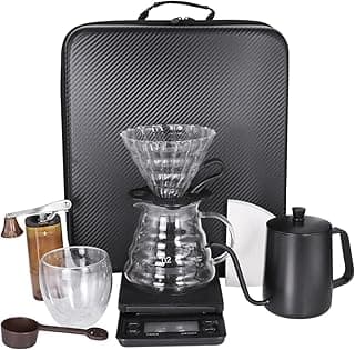 SOTECH Pour Over Coffee Maker Set, Coffee Kettle Scale, Pour Over Coffee Dripper, Bean Grinder, Glass Server, Drip Cup, Filter Paper, All in 1, Traveling Camping Hiking