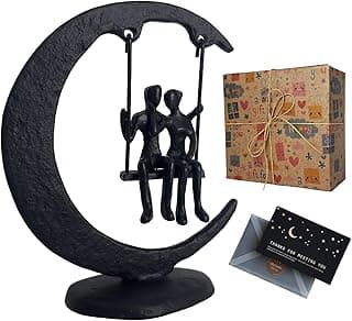 Iron 6th for Couple - Handcrafted Cast Iron Swinging Couple on Moon Statue - Romantic Wedding & Valentine's Day Keepsake Figurine for Wife Husband