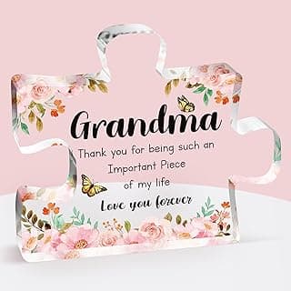 Grandma Gifts - Delicate Grandma Gifts from Grandkids - Engraved Acrylic Puzzle Piece 3.9 x 3.3 inch - Mothers Day Christmas Birthday Gifts for Grandma Grandmother, Ideas