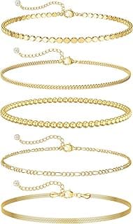 DEARMAY Gold Bracelets for Women Waterproof, 14K Gold Plated Stackable Jewelry Sets Non Tarnish Trendy Thin Dainty Cuban Link Paperclip Chain Bracelet Stack Fashion Accessories Gifts for Womens