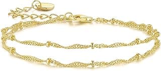 YIYEPUTI 14K Gold Bracelets for Women Gold Bracelets for Women Beaded Bracelet for Womens Double-Layer Twisted Design Cuban Link Layered Bracelet for Womens Adjustable Size (7-8.6) in