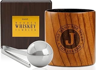 Onebttl Personalized Bourbon Gifts for Men, Charred Wooden Bourbon Glass, Engraved Whiskey Scotch Tumbler, Birthday, Father’s Day Gift for Him – The Man The Myth The Legend, J