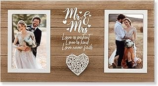Personalized Wedding Gifts for Couples, Bridal Shower Gift for Bride, Mr & Mrs Photo Frame Holds 2pcs 4x6 Pictures, Unique Wedding Gifts for Newlyweds, Marriage Gift for Her/Him