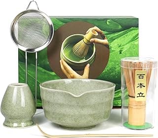 Matcha Whisk Set - Premium Complete Ceremonial Grade Matcha Set with Bamboo Whisk, Matcha Bowl with Spout, Scoop, Sifter & Holder - Authentic Japanese Tea Kit for Traditional Tea Preparation