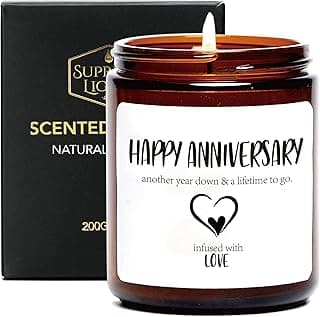 Happy Anniversary Candle - Valentines Day Gifts for Him, Her & Couples, 7oz Fireplace Scented Candle, Romantic Gifts for Men, Women, Boyfriend, Girlfriend, Husband, Wife, 45 Hour Burn Time