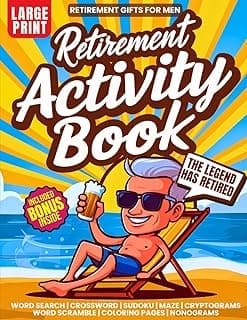 OBIEZ PUBLISHING Retirement Gifts For Men: Funny Activity Book with 100+ Cool Puzzles and Ideas for Fun Things to do | Stained Glass Coloring Pages, Word Search, ... and Word Scramble (Nostalgia For Seniors)