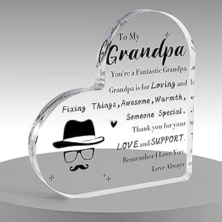 Father's Day Gifts For Grandpa Gifts Acrylic Plaque Heartshaped Decor for Granddad Birthday Gift Retirement Christmas Thanksgiving Day Gift from Granddaughter Grandson Grandkids for Grandfather in Law