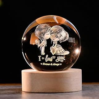 IFOLAINA 3D Couple Crystal Ball Valentine's Gifts for Her 2.36" Engraved Glass Couple Sphere Gifts with Colorful Lighted Base Decorative Glass Ball Romantic Anniversary Decor Wife Birthday Gifts