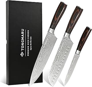 Professional Kitchen Chef Knife sets, Razor Sharp Premium High Carbon German Steel 3 pcs Knife Set, Ergonomic Forged Pakkawood Handle, Chef, Santoku & Utility Knife, With Premium Gift Box, for Family