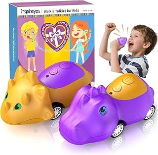 Inspireyes Walkie Talkies for Kids, Rechargeable Dinosaur, Dino Toy Cars for Boys & Girls Ages 3-7, Crystal-Clear Audio, 48H Play, Fun Indoor & Backyard, Birthday Xmas Gifts for Toddler, 2 Pack