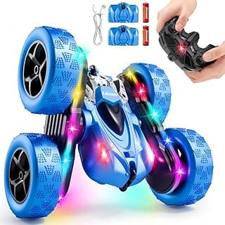 Remote Control Stunt Car 4WD 360° Flip Double‑Sided RC Cars, LED Light Bar, USB‑C Modular Battery, 2.4GHz Outdoor Beach Toy for Boys 6‑12 Years Old, Birthday & Christmas Kids Gift, Blue
