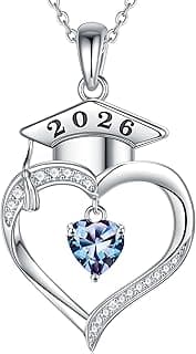 Iefil 2026 Graduation Gifts for Women Her - 925 Sterling Silver Heart Birthstone Necklace, Graduation Necklaces for Women Daughter Girlfriend